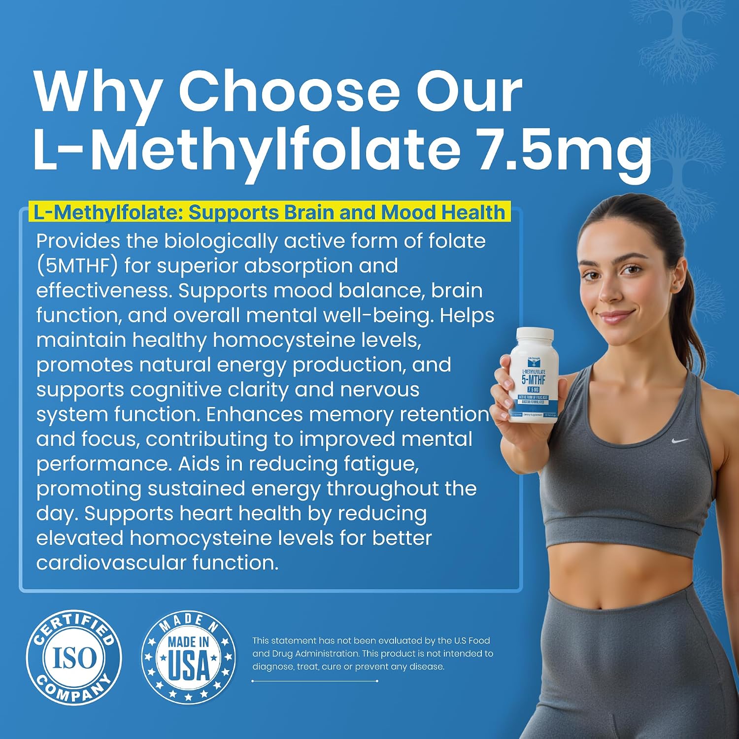 LifeStrength L-Metilfolato 7.5mg - 90 Cápsulas - Complemento de Folato Metilado Bioactivo