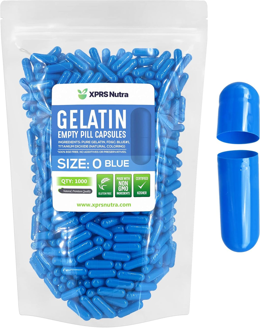 Cápsulas Vacías de Gelatina Tamaño 0 - XPRS Nutra - 1000 Unidades (Azul)