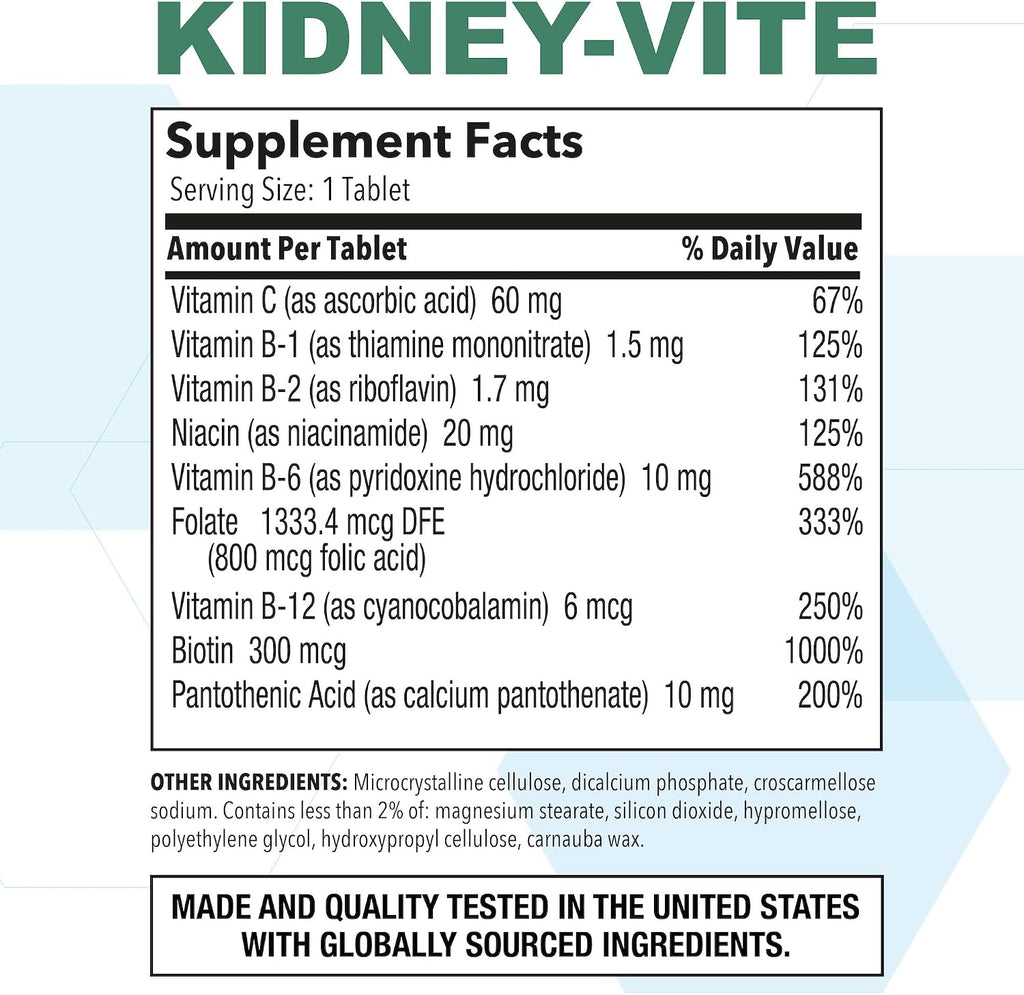 Puregen Labs Kidney-Vite - Complemento renal con vitaminas - 100 comprimidos vegetarianos