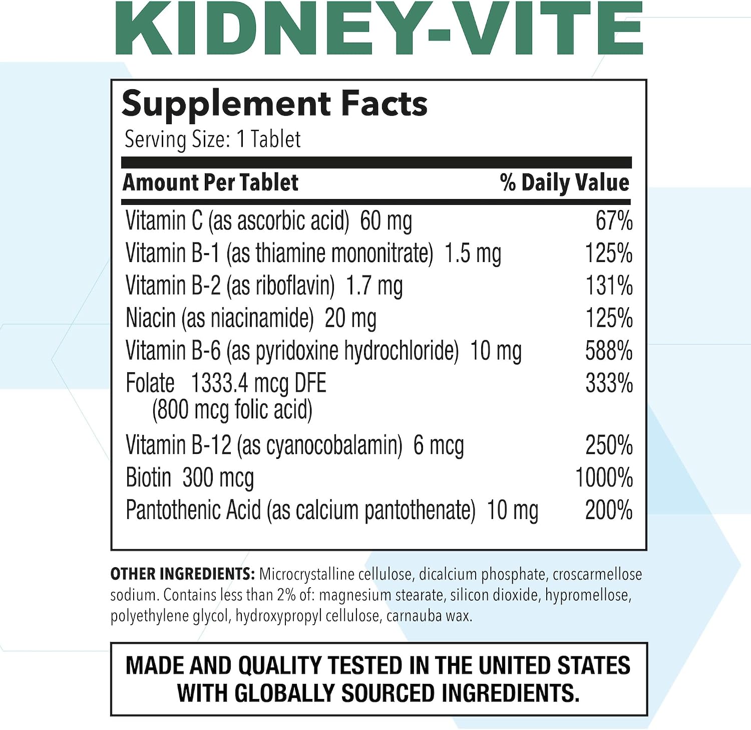 Puregen Labs Kidney-Vite - Complemento renal con vitaminas - 100 comprimidos vegetarianos
