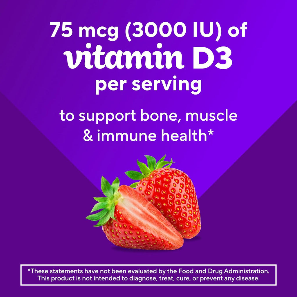 Vitafusion Gominolas de Vitamina D3 de Fuerza Extra, Sabor Fresa, 120 Unidades