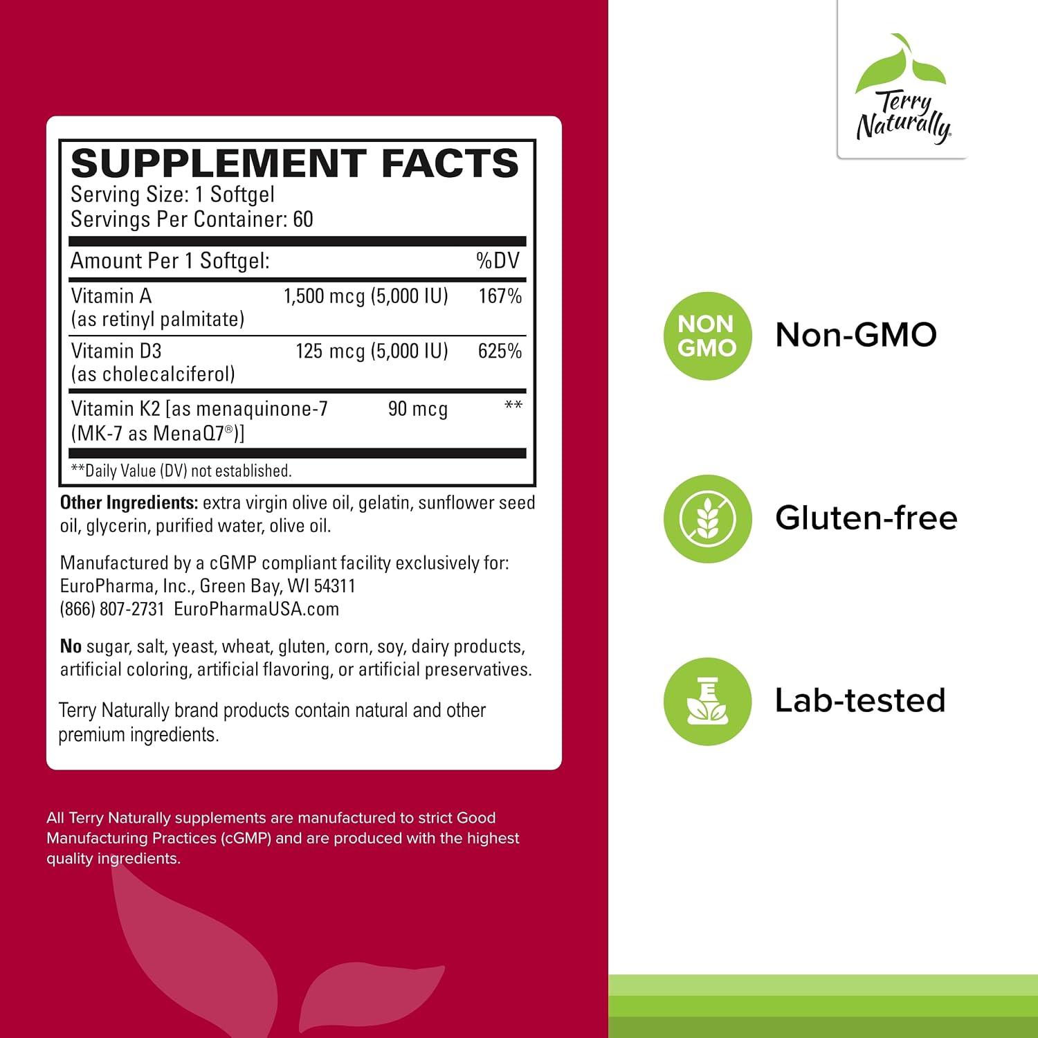 Terry Naturally Artery Strong - Suplemento Cardiovascular con Vitaminas A y D3, 60 Cápsulas blandas