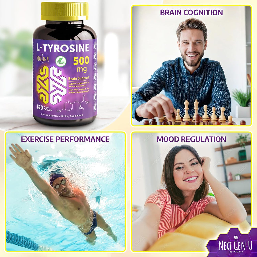 L-Tirosina 500 mg, 180 Cápsulas Veganas - NextGenU