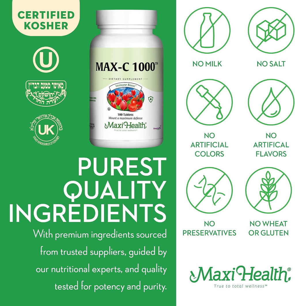 Vitamina C 1000 mg con Bioflavonoides y Enzymax - Maxi Health - 100 Tabletas