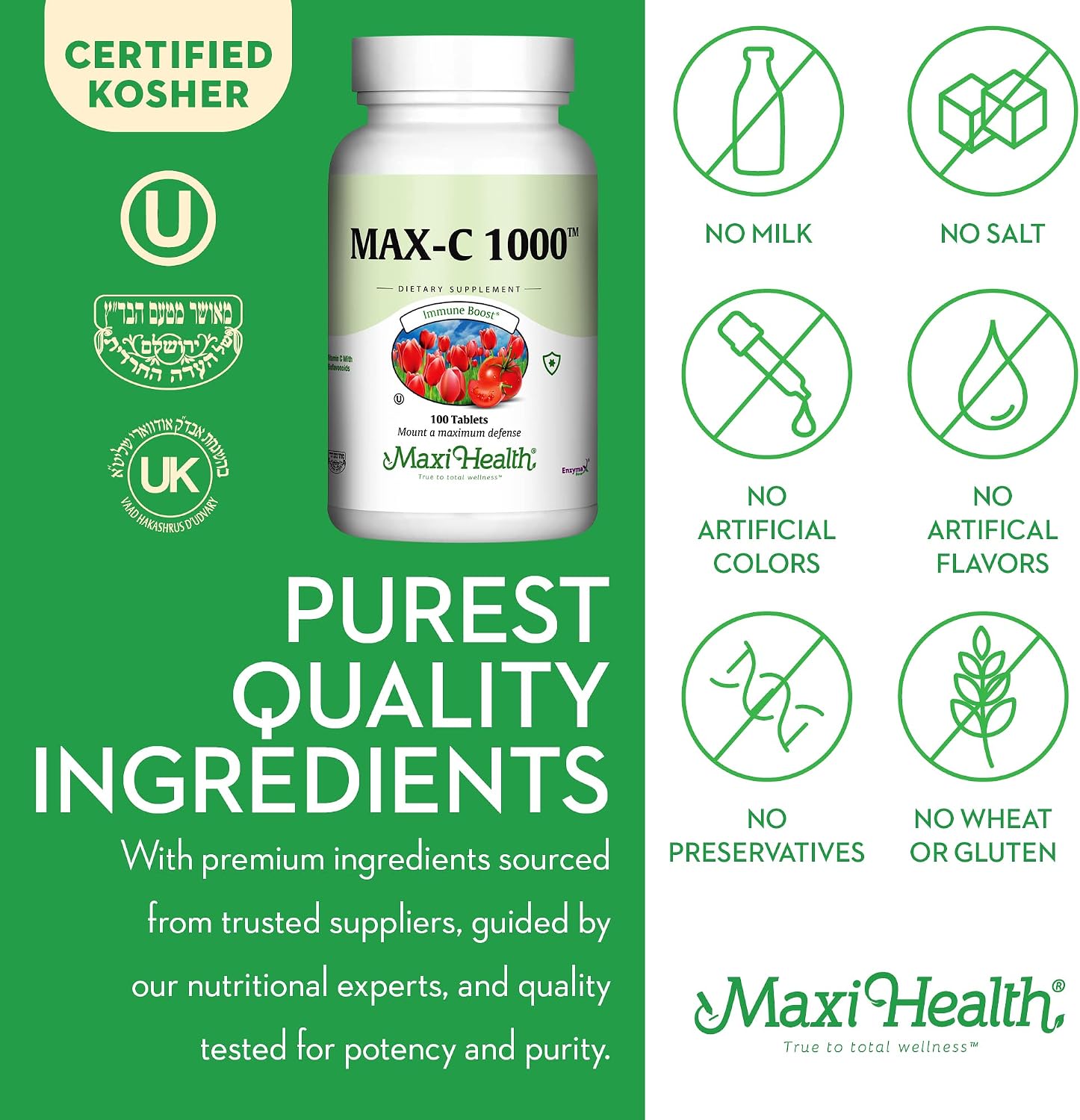 Vitamina C 1000 mg con Bioflavonoides y Enzymax - Maxi Health - 100 Tabletas