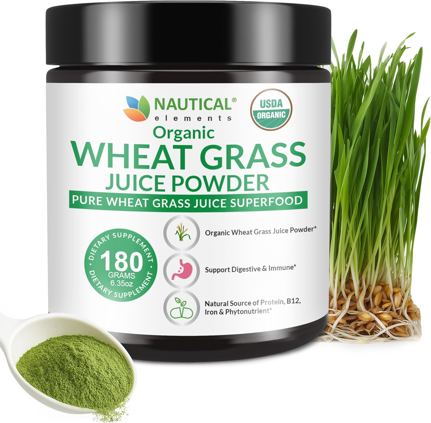 Polvo de Wheatgrass Orgánico Certificado USDA - Hierba de Trigo en Polvo - Vegano y Sin OGM