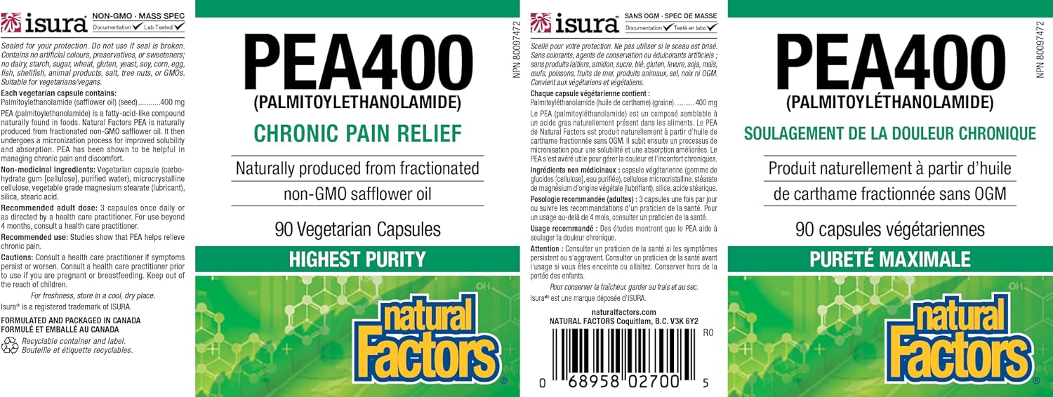 Natural Factors PEA400 - Palmitoylethanolamide Puro, 90 Cápsulas