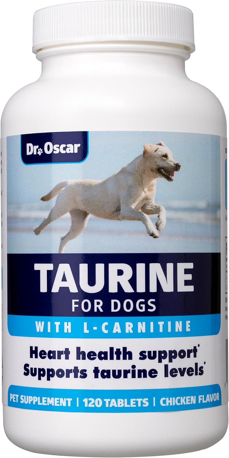 Dr. Oscar Suplemento de Taurina para Perros con L-Carnitina, 120 Comprimidos Masticables, 500mg de Taurina por cada 25lbs de Peso