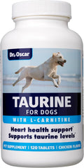 Dr. Oscar Suplemento de Taurina para Perros con L-Carnitina, 120 Comprimidos Masticables, 500mg de Taurina por cada 25lbs de Peso
