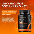 High Absorption ADK Vitamin Supplement - Vegan Vitamin D3 K2 MK7 & A for Calcium Regulation plus Bone Heart Thyroid & Immune Support - Vitamin ADK with 5000IU D3 Non GMO & Gluten Free (3 Months)