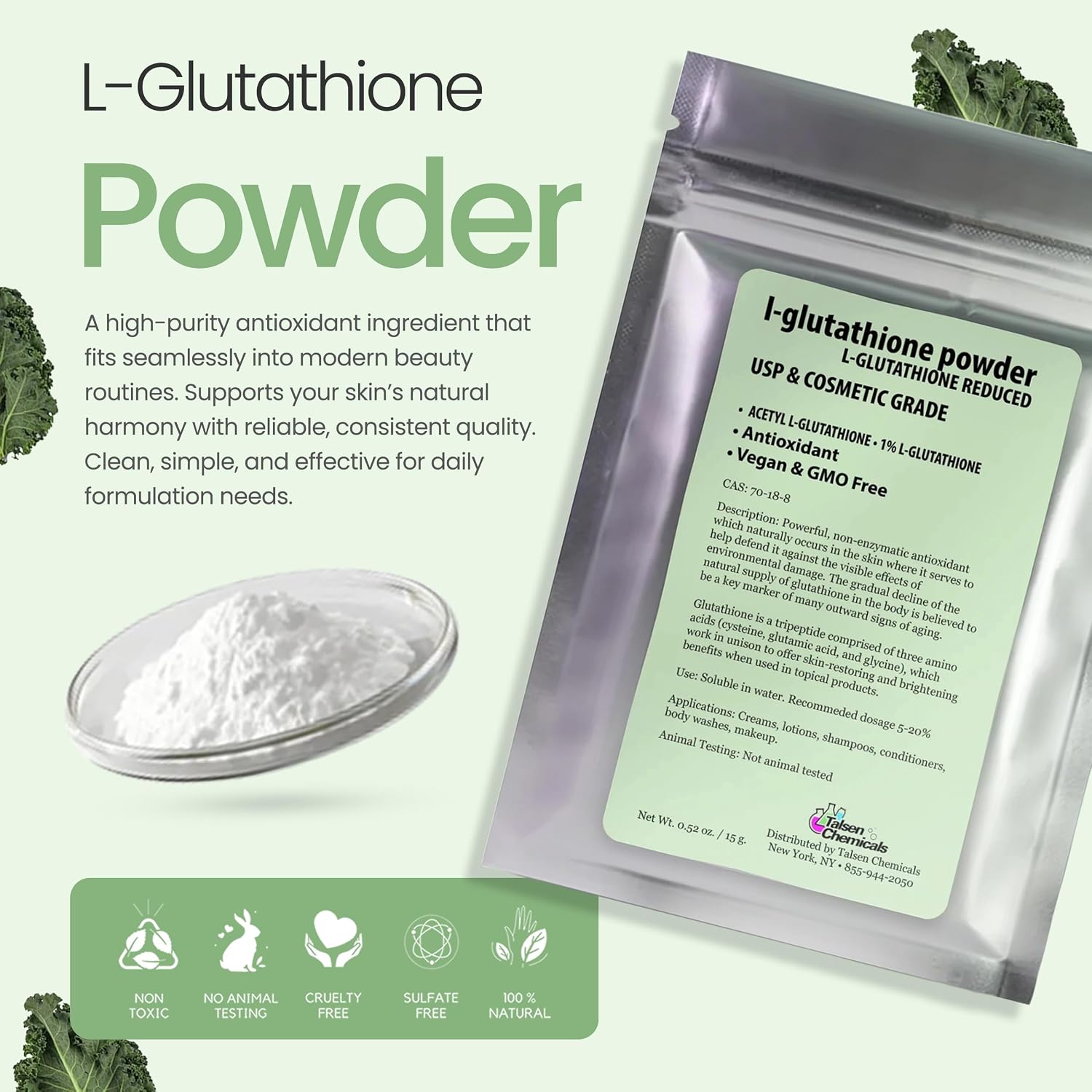 Talsen Chemicals Polvo de Glutatión Reducido Orgánico L-Glutation Puro (28g)