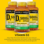 Mason Natural Vitamina D3 5000 UI (125 mcg) – Pack de 3 con 50 Softgels cada uno