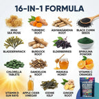 Clean Nutraceuticals Sea Moss Black Seed Oil Ashwagandha Turmeric Bladderwrack Burdock con Vitamina C y D3, 120 cápsulas