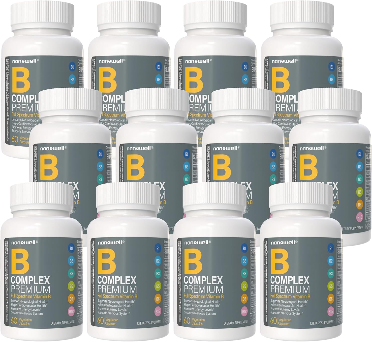 NANOWELL B Complex Premium - Complejo B con Adaptógenos - 60 Cápsulas