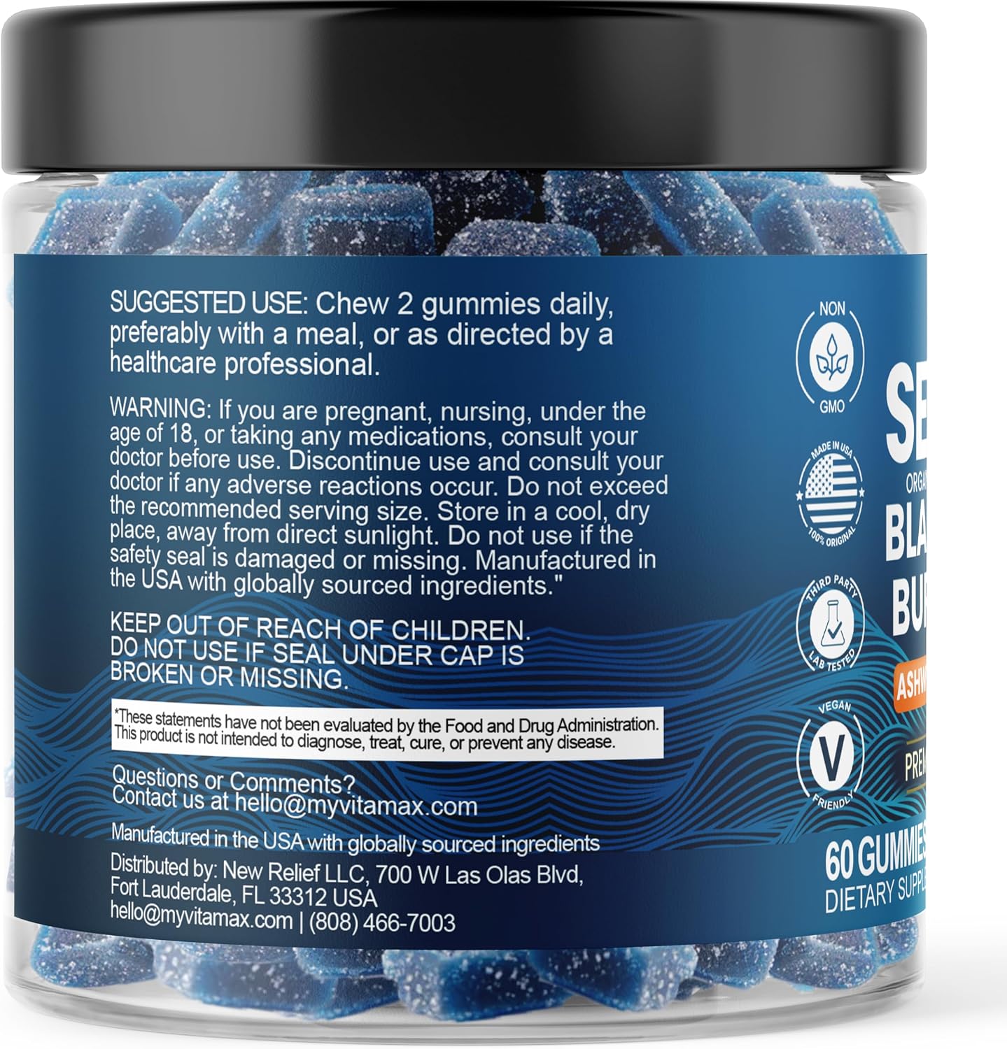 Vitamax Gominolas de Irish Sea Moss - Suplemento Multimineral con Bladderwrack, Ashwagandha, Raíz de Bardana y Vinagre de Manzana - Vegano y No GMO - 60 Gominolas