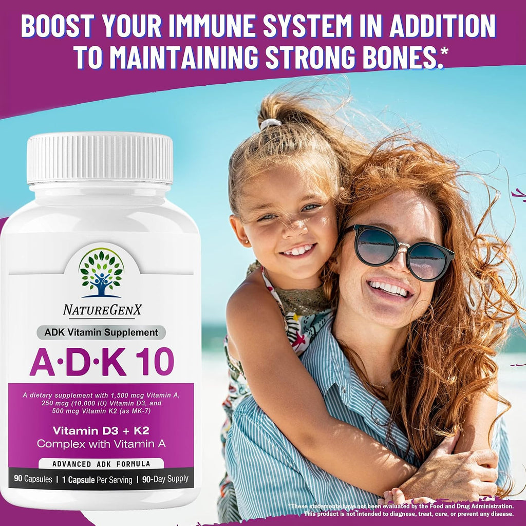 NatureGenX ADK10 – Vitaminas A, D3 y K2 MK-7 (90 Cápsulas)