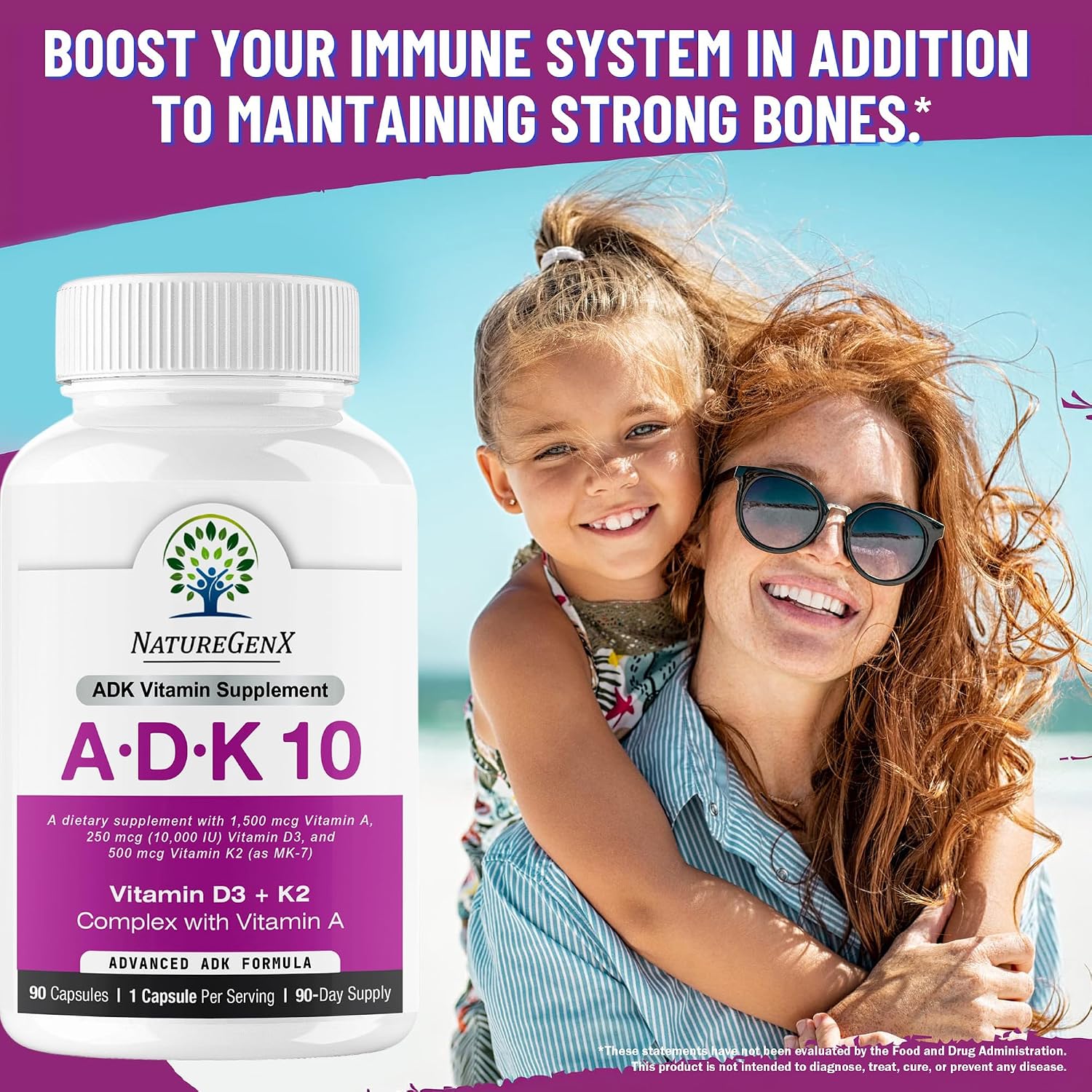 NatureGenX ADK10 – Vitaminas A, D3 y K2 MK-7 (90 Cápsulas)