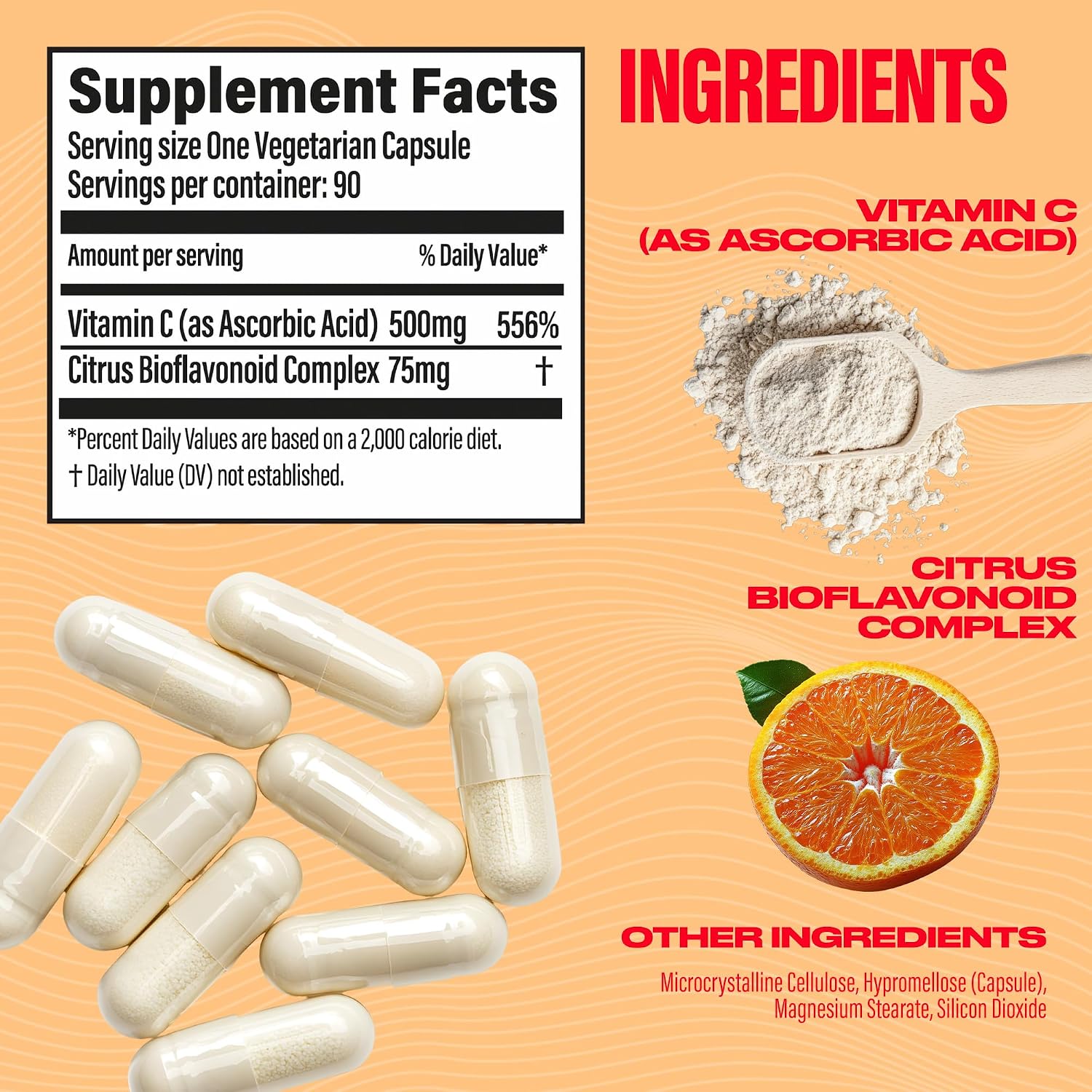 BUBS Naturals - BUBS Boost Vitamina C con Bioflavonoides 500mg (90 Cápsulas)