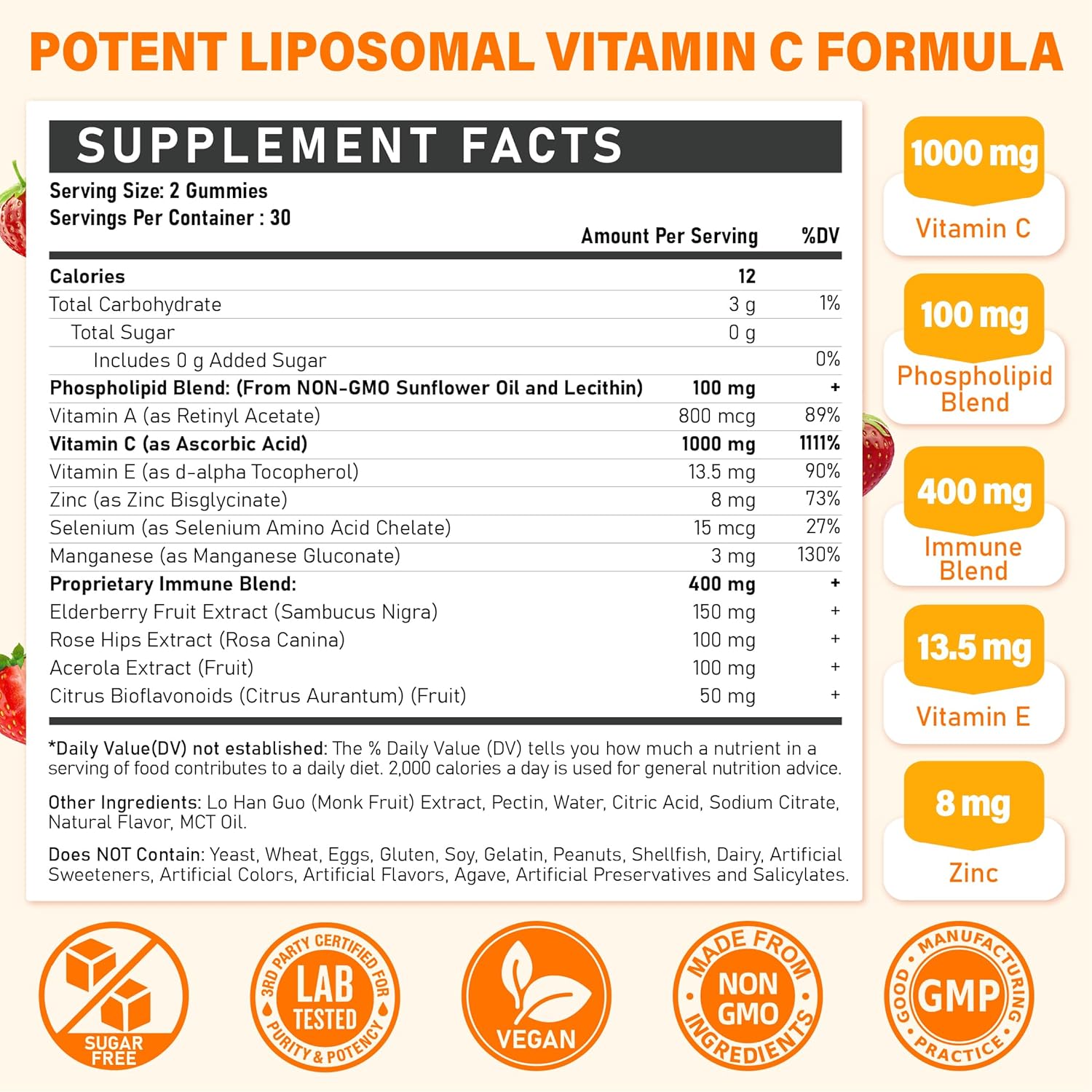 Gomitas de Vitamina C Liposomal 1000 mg para Adultos con Zinc, Saúco, Vitaminas A y E