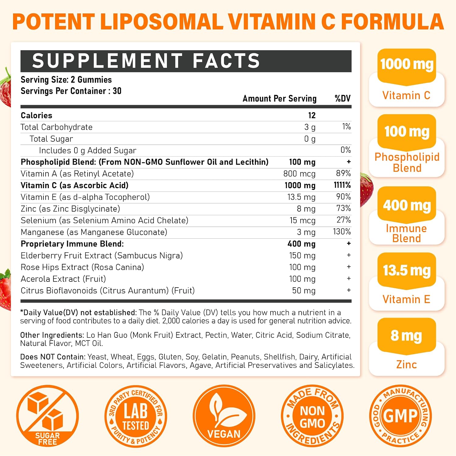 Gominolas de Vitamina C Liposomal 1000 mg con Zinc, Saúco, Vitaminas A y E - Tcemundry
