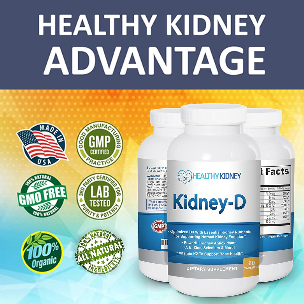 Kidney-D, Suplemento Renal con Vitamina D3 Optimizado para la Salud de los Riñones