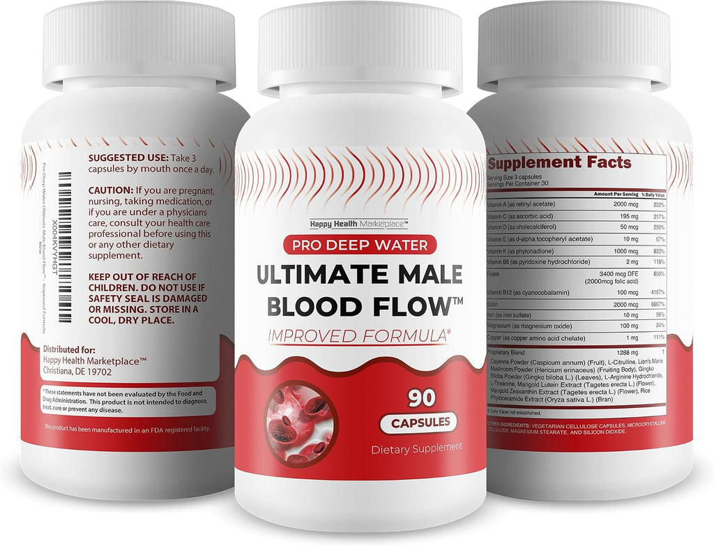 Pro Deep Water Ultimate Male Blood Flow - Fórmula Mejorada - Suplemento para el Flujo Sanguíneo Masculino