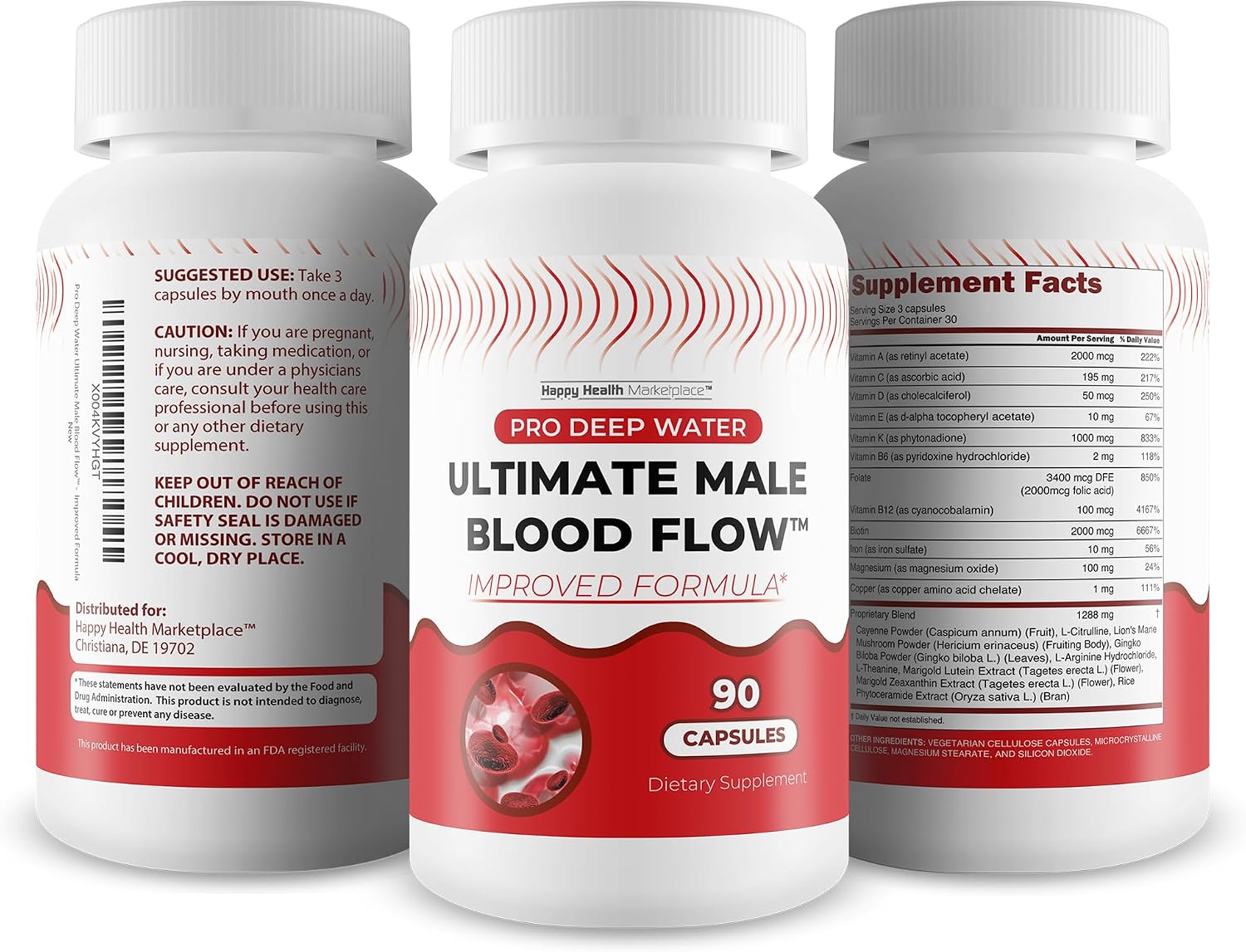 Pro Deep Water Ultimate Male Blood Flow - Fórmula Mejorada - Suplemento para el Flujo Sanguíneo Masculino
