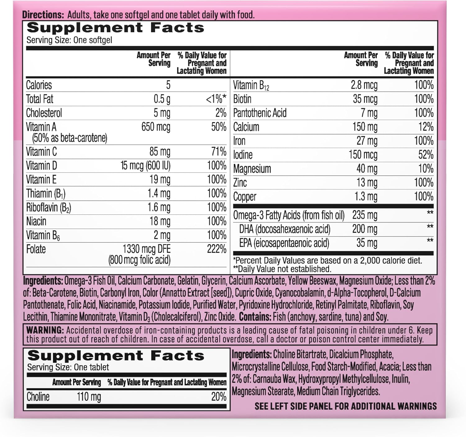 One A Day Prenatal Advanced - Vitaminas Prenatales con Ácido Fólico, Colina, DHA y Hierro, 60 unidades (30 comprimidos + 30 cápsulas blandas)