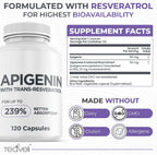 Suplemento Avanzado de Apigenina con Resveratrol – 50mg para Apoyo al Sueño sin Melatonina – 120 Cápsulas Veganas