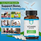 TrueMed Vitamina D3 K2 5000 UI (MK-7 125 mcg) – 120 Cápsulas Veganas – Suplemento de D3 y K2 para Huesos, Corazón e Inmunidad