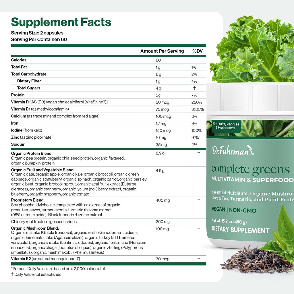 Dr. Fuhrman Complete Greens: Polvo de Verduras Ecológicas con Superalimentos, Vitaminas y Minerales