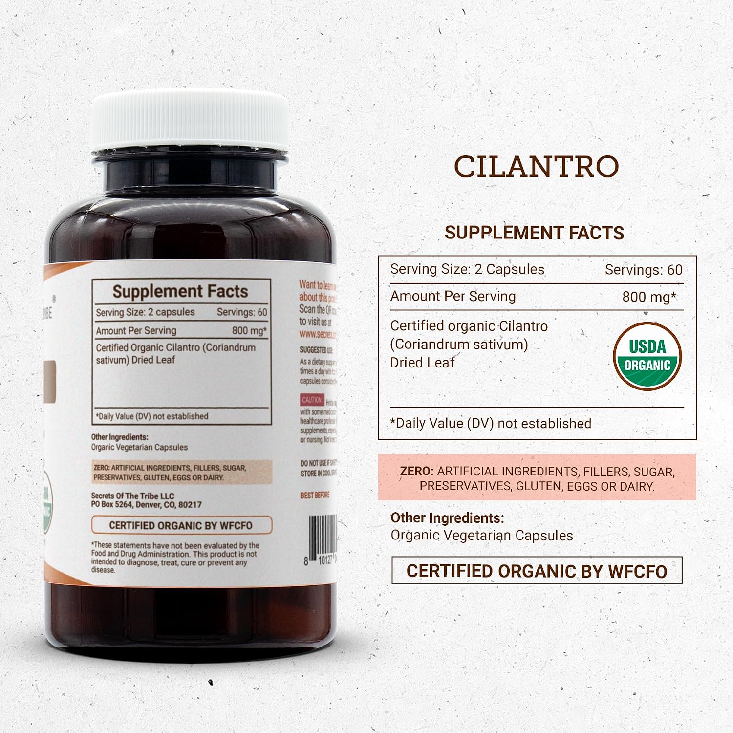 Secrets of the Tribe Cilantro Orgánico en Cápsulas - 120 Cápsulas Vegetales
