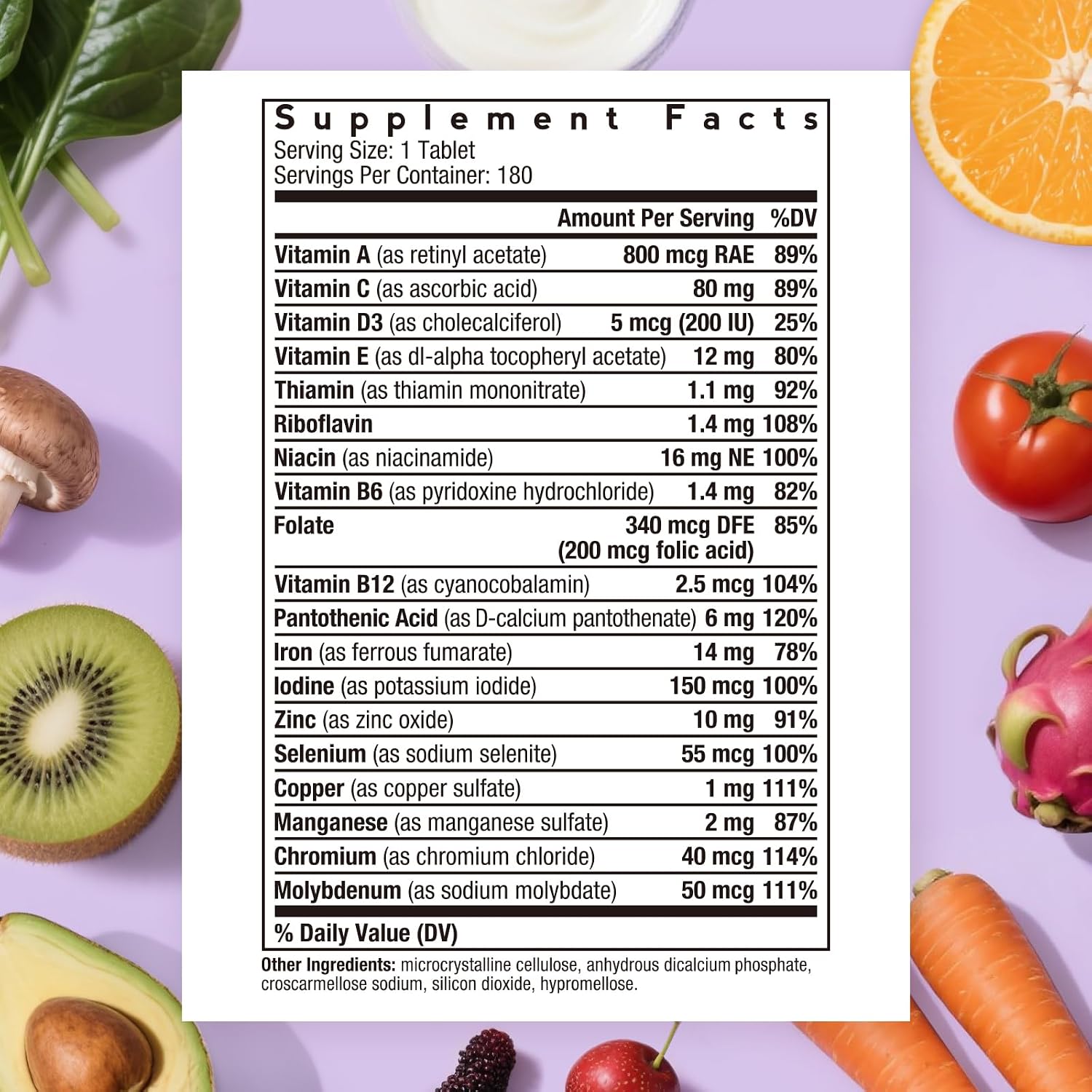 Doctor's Recipes Multivitamínico para Mujeres y Hombres, Apoyo Inmunológico, Energía y Salud Cerebral, con Vitaminas A, C, D3, E, B6, B12, Ácido Fólico, Hierro, Zinc, Cobre, Selenio y Yodo, Sin Gluten, No GMO, 180 Comprimidos
