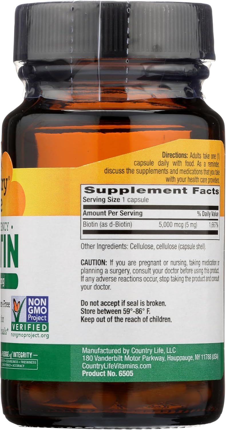 Country Life Biotina 5 mg Super Potency, 60 Cápsulas