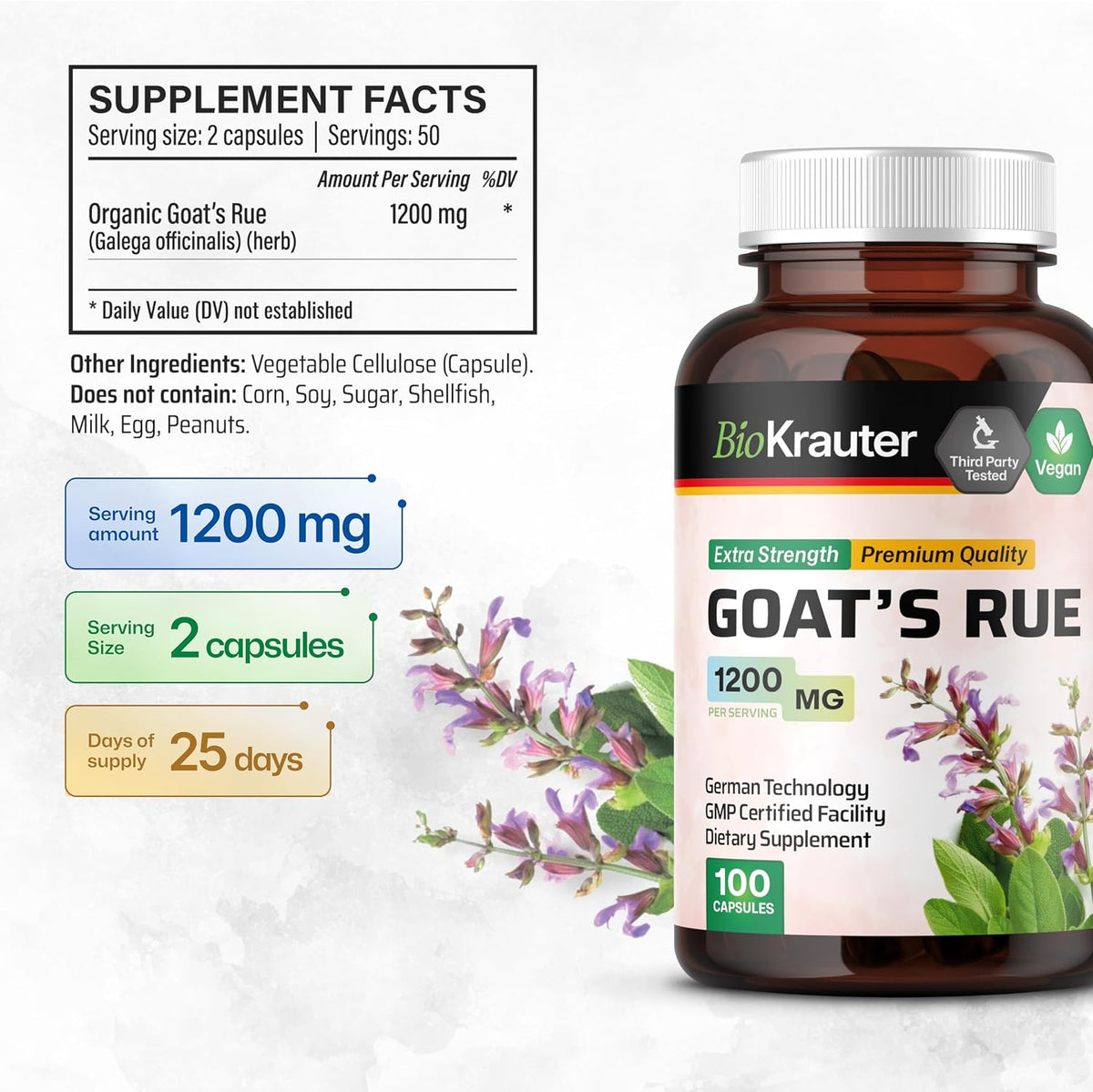 BIO KRAUTER® Ruda Cabruna para la Lactancia - Suplemento Vegano - 100 Cápsulas - 1200 mg por Ración - Sin Rellenos, No – Image 3