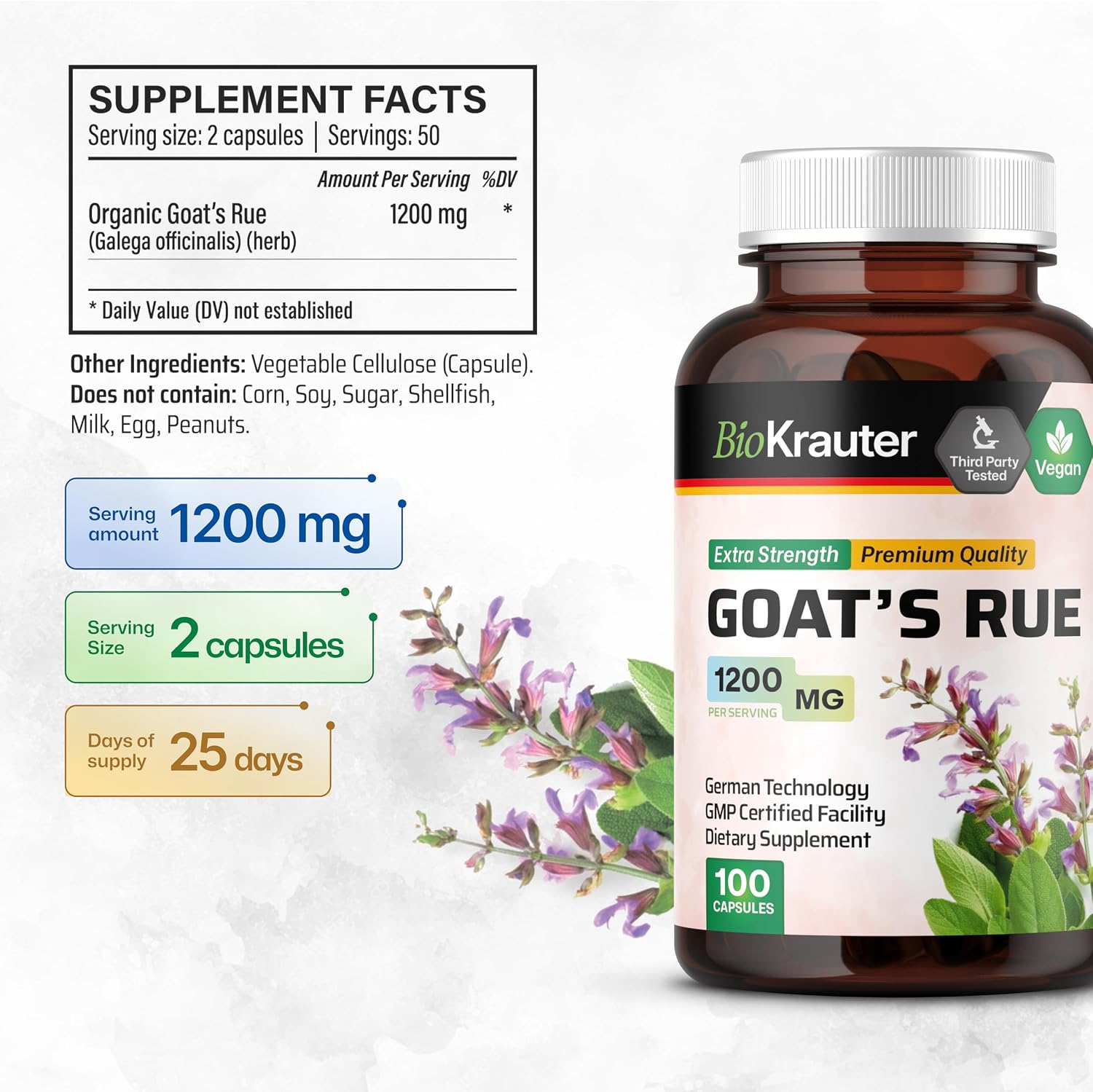 BIO KRAUTER® Ruda Cabruna para la Lactancia - Suplemento Vegano - 100 Cápsulas - 1200 mg por Ración - Sin Rellenos, No Transgénico