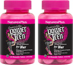 NaturesPlus Source of Life Power Teen for Her, Natural Berry - 60 Comprimidos Masticables - Multivitamínico de Alta Potencia - Sin Azúcar, Vegano - 30 Dosis