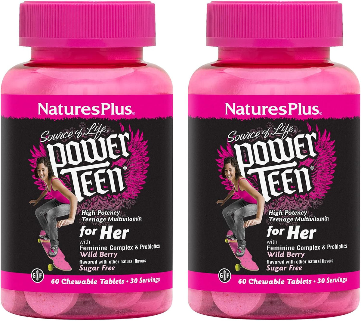 NaturesPlus Source of Life Power Teen for Her, Natural Berry - 60 Comprimidos Masticables (Pack de 2) – Image 1