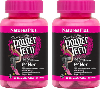 NaturesPlus Source of Life Power Teen for Her, Natural Berry - 60 Comprimidos Masticables (Pack de 2) – Image 1
