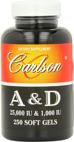 Carlson Labs Vitamina A y D, 25000/1000 UI, 250 Cápsulas Blandas