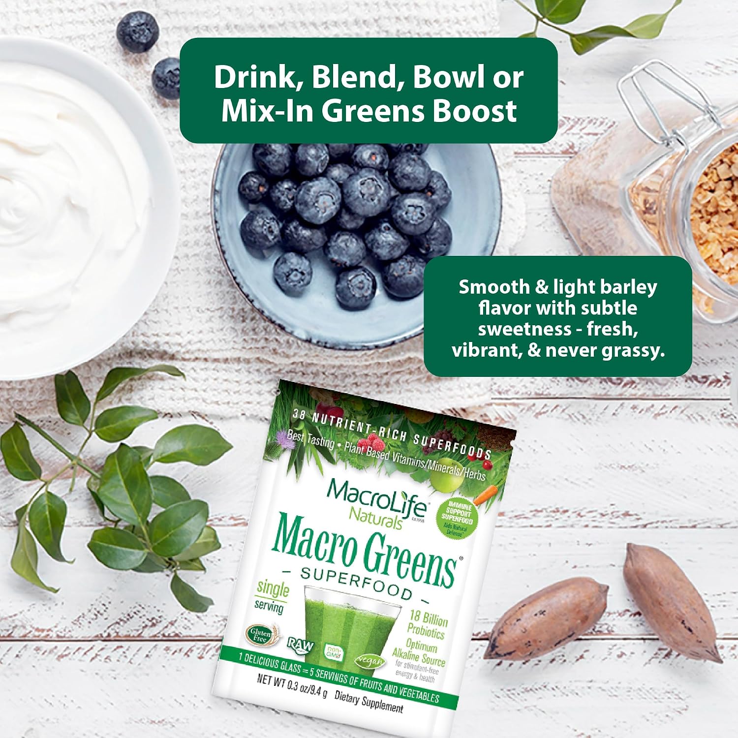 Macro Greens Superfood Powder – 38 Superalimentos con Probióticos y Enzimas