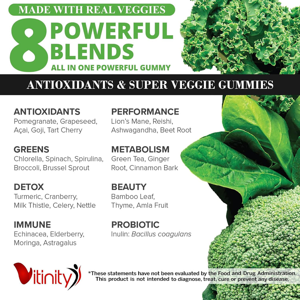 VITINITY Gominolas de Frutas y Verduras Reales - Suplemento Superfood Vegano para Mujeres, Hombres y Niños (60 Días)