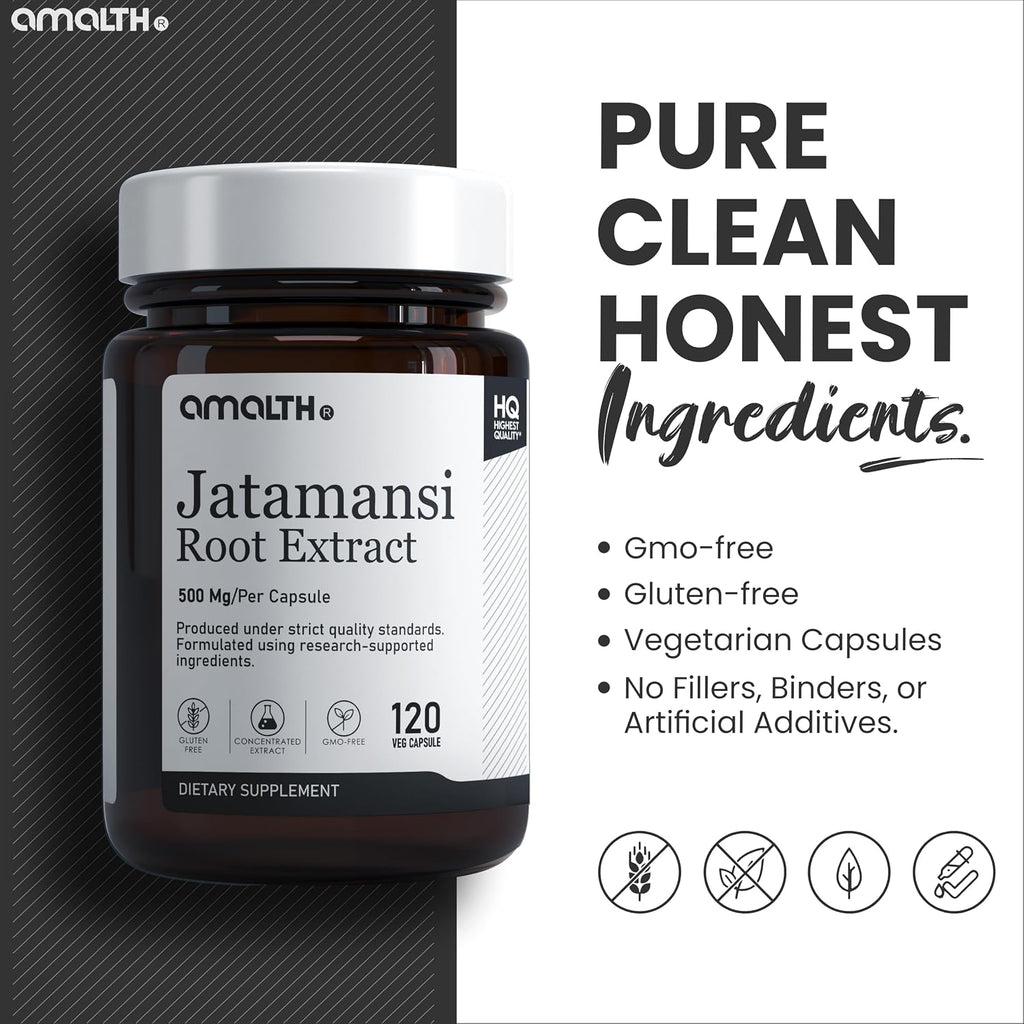AMALTH Jatamansi Cápsulas 500 mg | Extracto de Raíz de Jatamansi | Nardostachys Jatamansi | Suplemento Vegetal | 120 Cápsulas Veganas