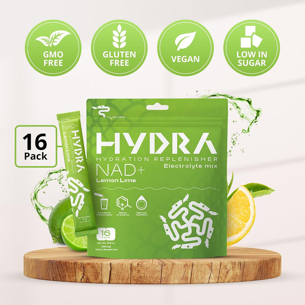 Hydra Powders NAD+ Nutrients Electrolyte Powder Packets - 16 Sobres Sabor Lima Limón