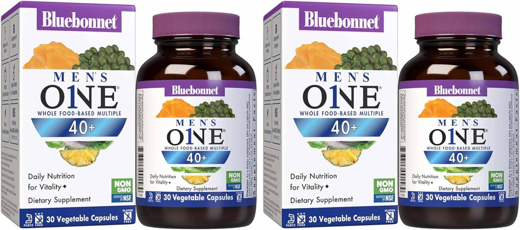 BlueBonnet Nutrition Men's ONE 40+ Multivitamínico para Hombres - Base de Alimentos Integrales, Sin Soja, No GMO, Sin Gluten, 30 Cápsulas Vegetales