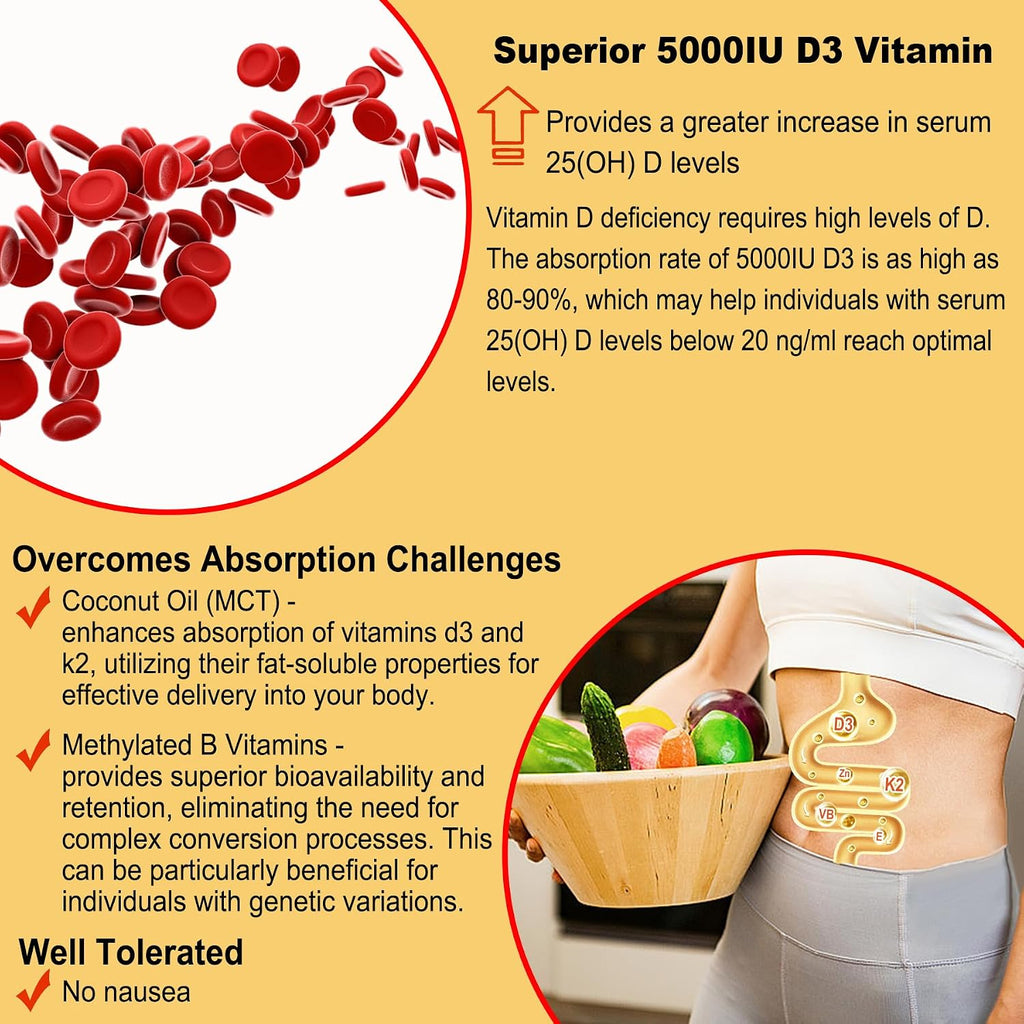 NEVISS Gummies Vitamina D3 5000IU + K2 MK-7 120mcg - Sin Azúcar, Vegano, con Complejo B y Zinc