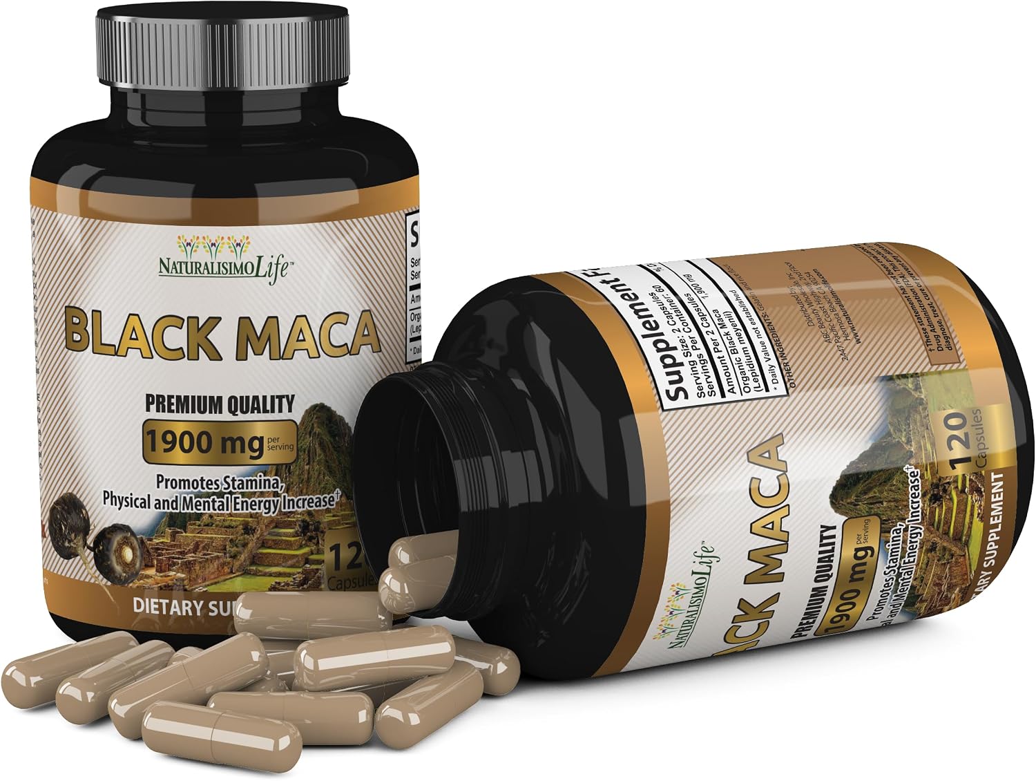 Maca Negra Orgánica 1.900 mg por Ración - Energía Natural Peruana - 120 Cápsulas