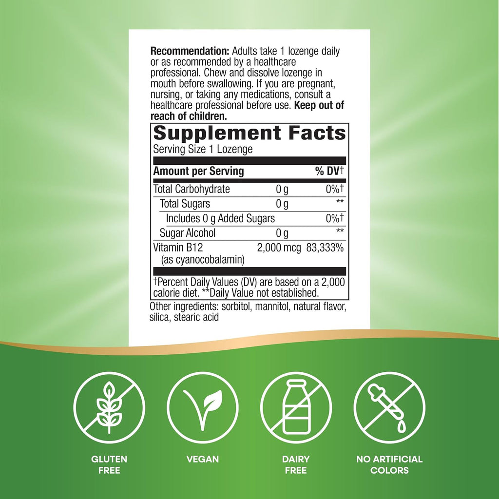 Nature's Way Vitamina B12 2000 mcg Comprimidos para Chupar, 100 Comprimidos (Envase de 2)