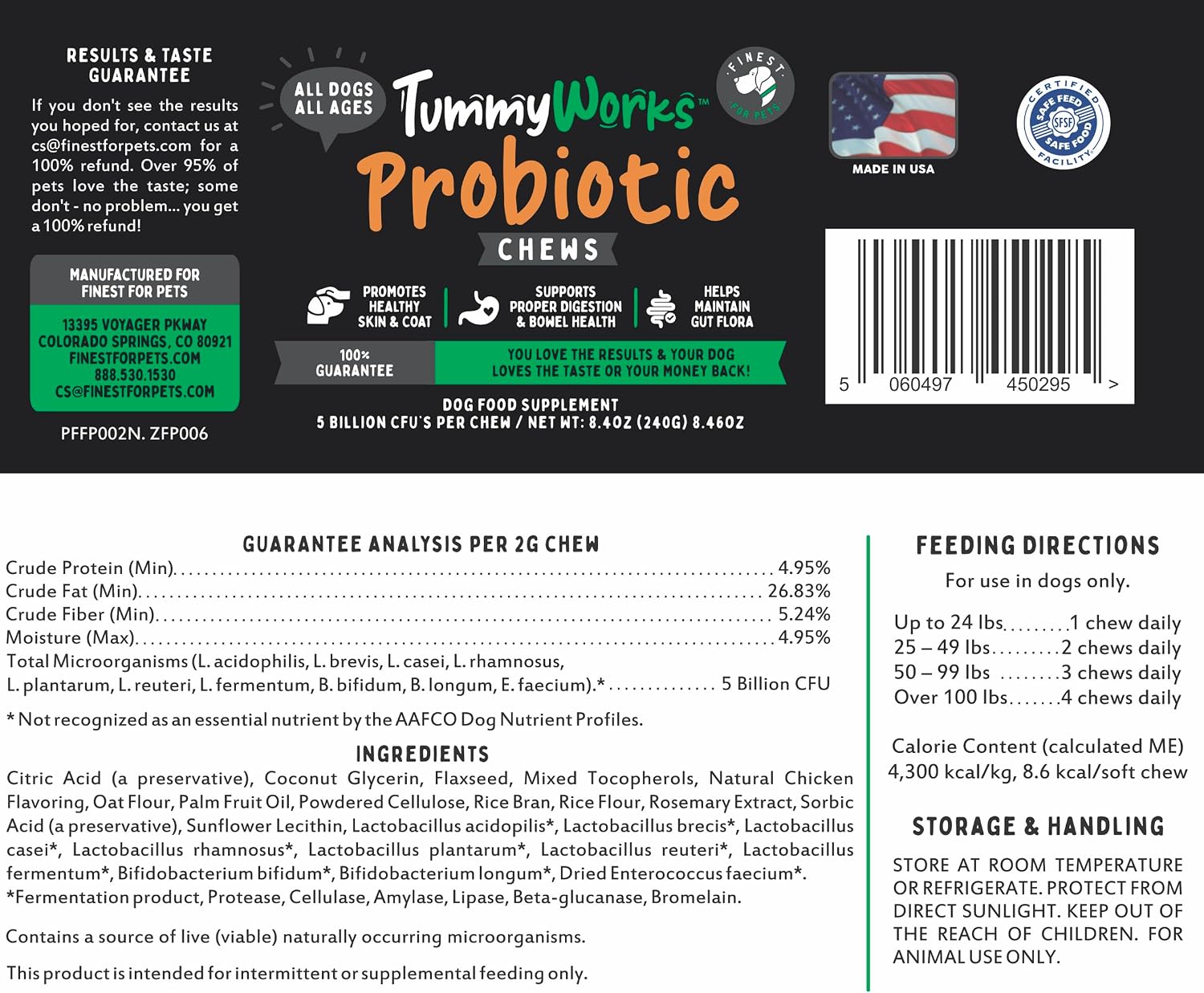 TummyWorks Probióticos para Perros - 120 Masticables Suaves para la Salud Digestiva, Intestinal, Inmunidad, Energía, Alergias, Piel y Pelaje - 10 Cepas, 5 mil millones de UFC con 6 Enzimas