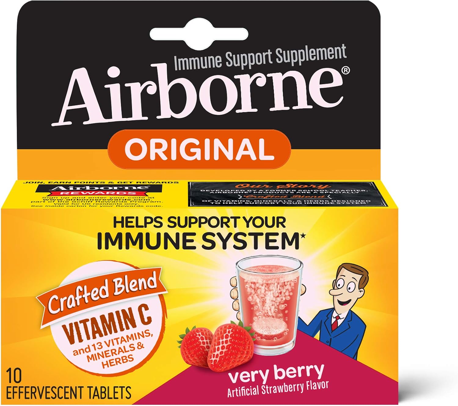 Airborne Vitamina C 1000 mg Efervescente, Sabor Very Berry, 10 Comprimidos (Pack de 3)